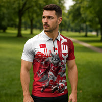 Personalized Turkey Football Zipper Polo Shirt Turkish Flag Grey Wolf Skyline