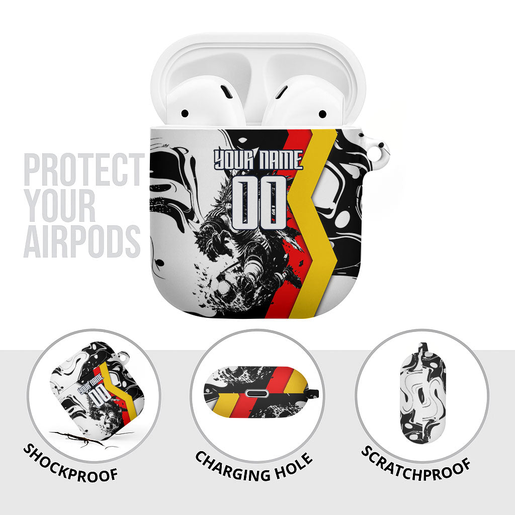 Personalized Germany Football 2026 Eagle Mascot AirPods Case German Flag Heritage - Soccer Ball Burst
