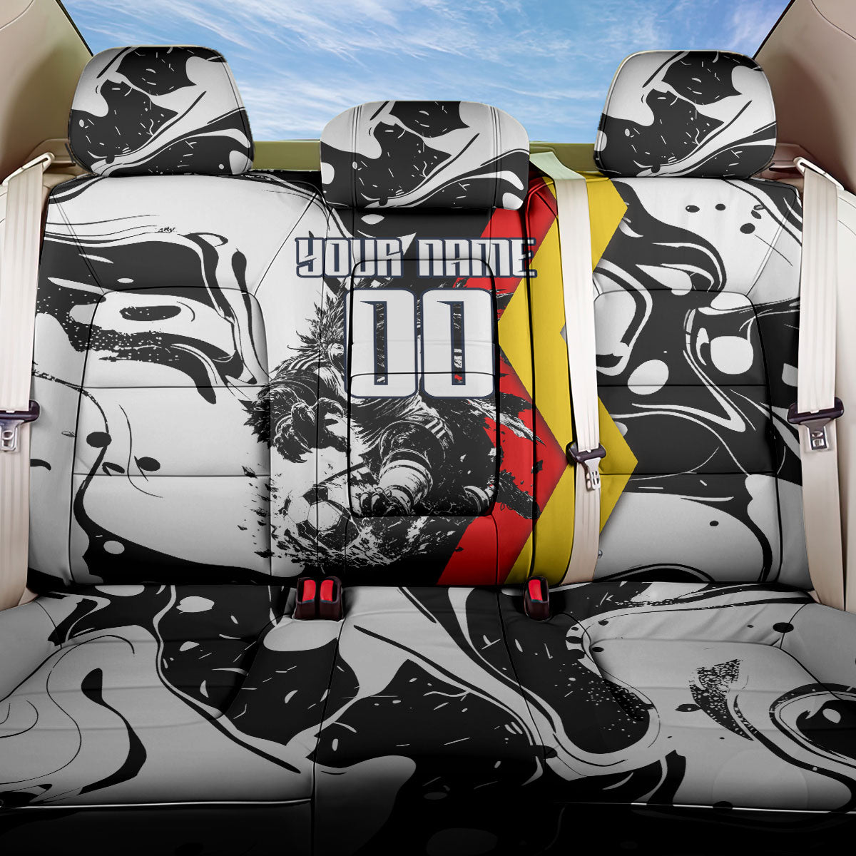 Personalized Germany Football 2026 Eagle Mascot Back Car Seat Cover German Flag Heritage - Soccer Ball Burst