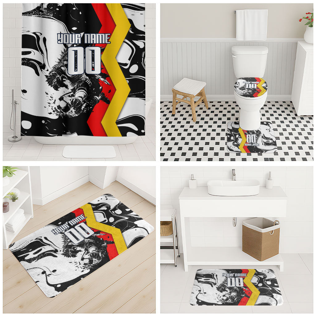Personalized Germany Football 2026 Eagle Mascot Bathroom Set German Flag Heritage - Soccer Ball Burst