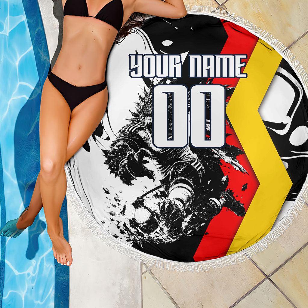 Personalized Germany Football 2026 Eagle Mascot Beach Blanket German Flag Heritage - Soccer Ball Burst
