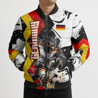 Personalized Germany Football 2026 Eagle Mascot Bomber Puffer Jacket German Flag Heritage - Soccer Ball Burst