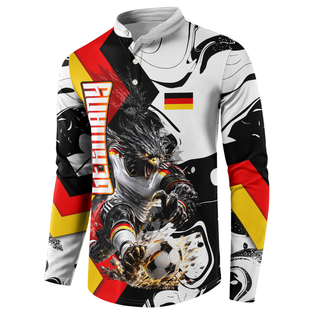 Personalized Germany Football 2026 Eagle Mascot Button Sweatshirt German Flag Heritage - Soccer Ball Burst