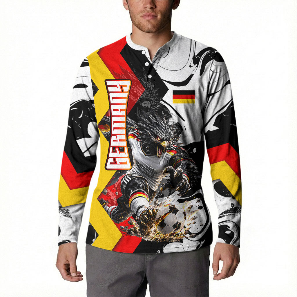 Personalized Germany Football 2026 Eagle Mascot Button Sweatshirt German Flag Heritage - Soccer Ball Burst
