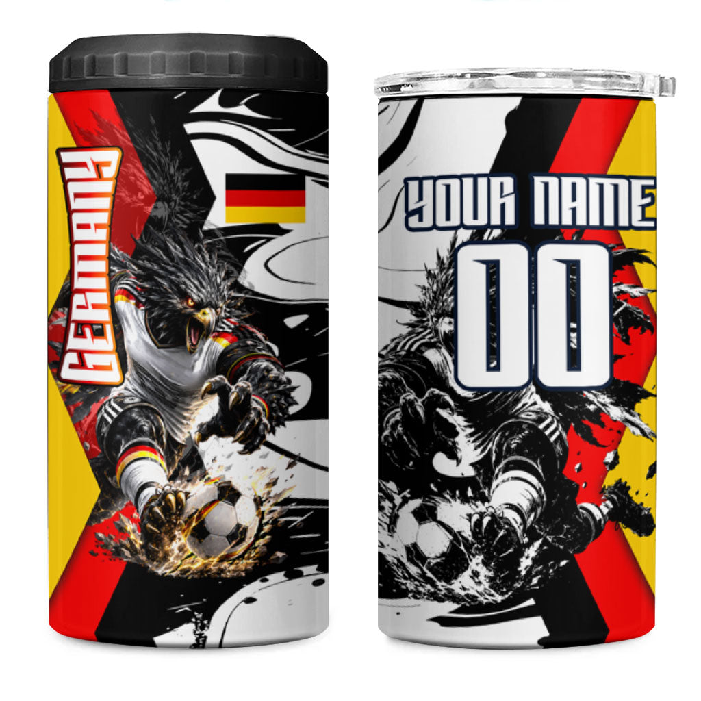 Personalized Germany Football 2026 Eagle Mascot 4 in 1 Can Cooler Tumbler German Flag Heritage - Soccer Ball Burst