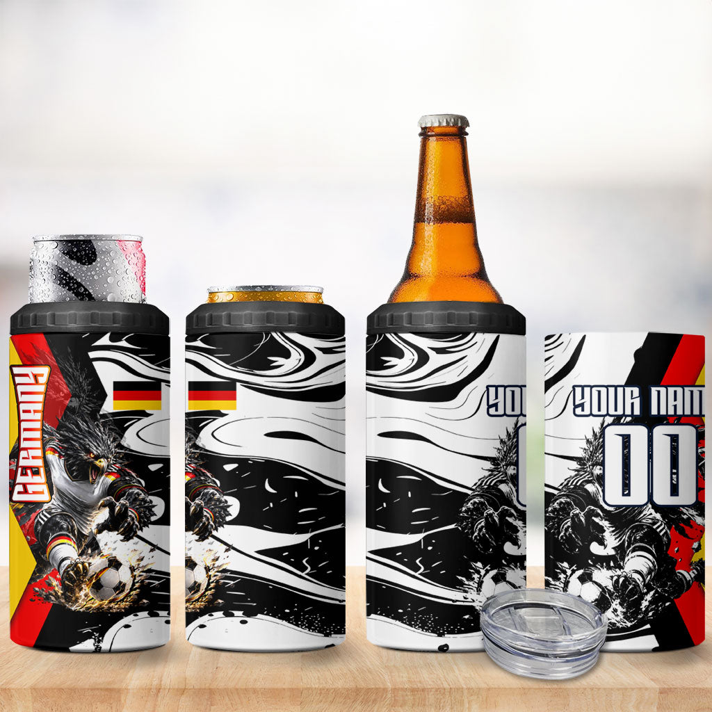 Personalized Germany Football 2026 Eagle Mascot 4 in 1 Can Cooler Tumbler German Flag Heritage - Soccer Ball Burst