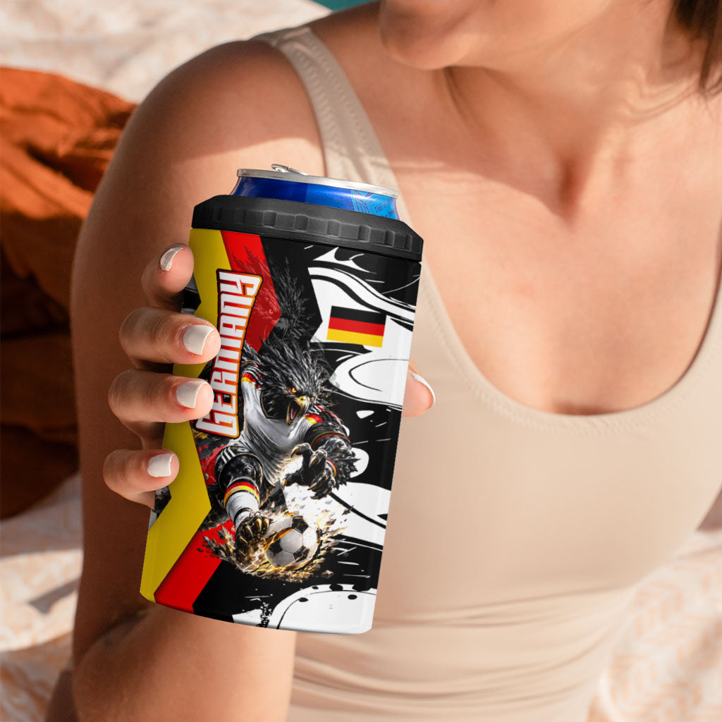 Personalized Germany Football 2026 Eagle Mascot 4 in 1 Can Cooler Tumbler German Flag Heritage - Soccer Ball Burst