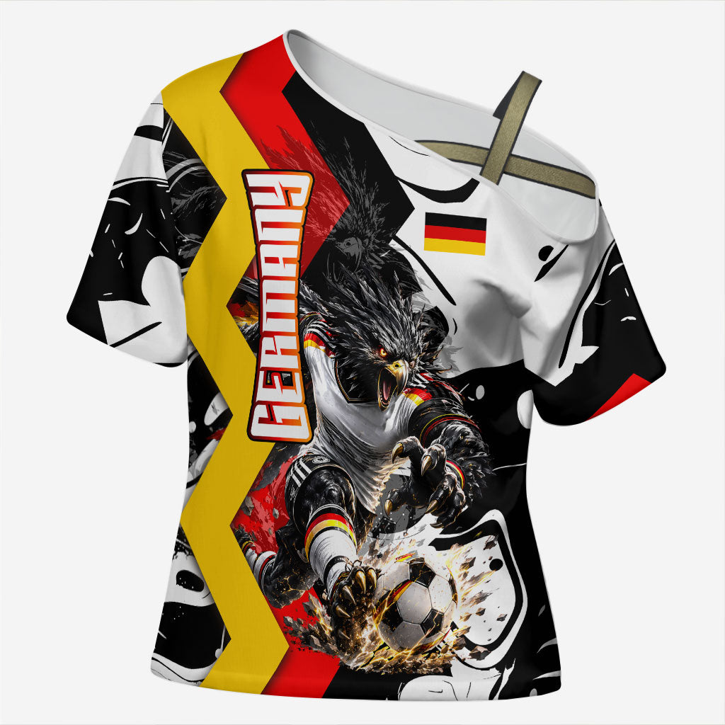 Personalized Germany Football 2026 Eagle Mascot Cross Shoulder Shirt German Flag Heritage - Soccer Ball Burst