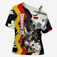 Personalized Germany Football 2026 Eagle Mascot Cross Shoulder Shirt German Flag Heritage - Soccer Ball Burst