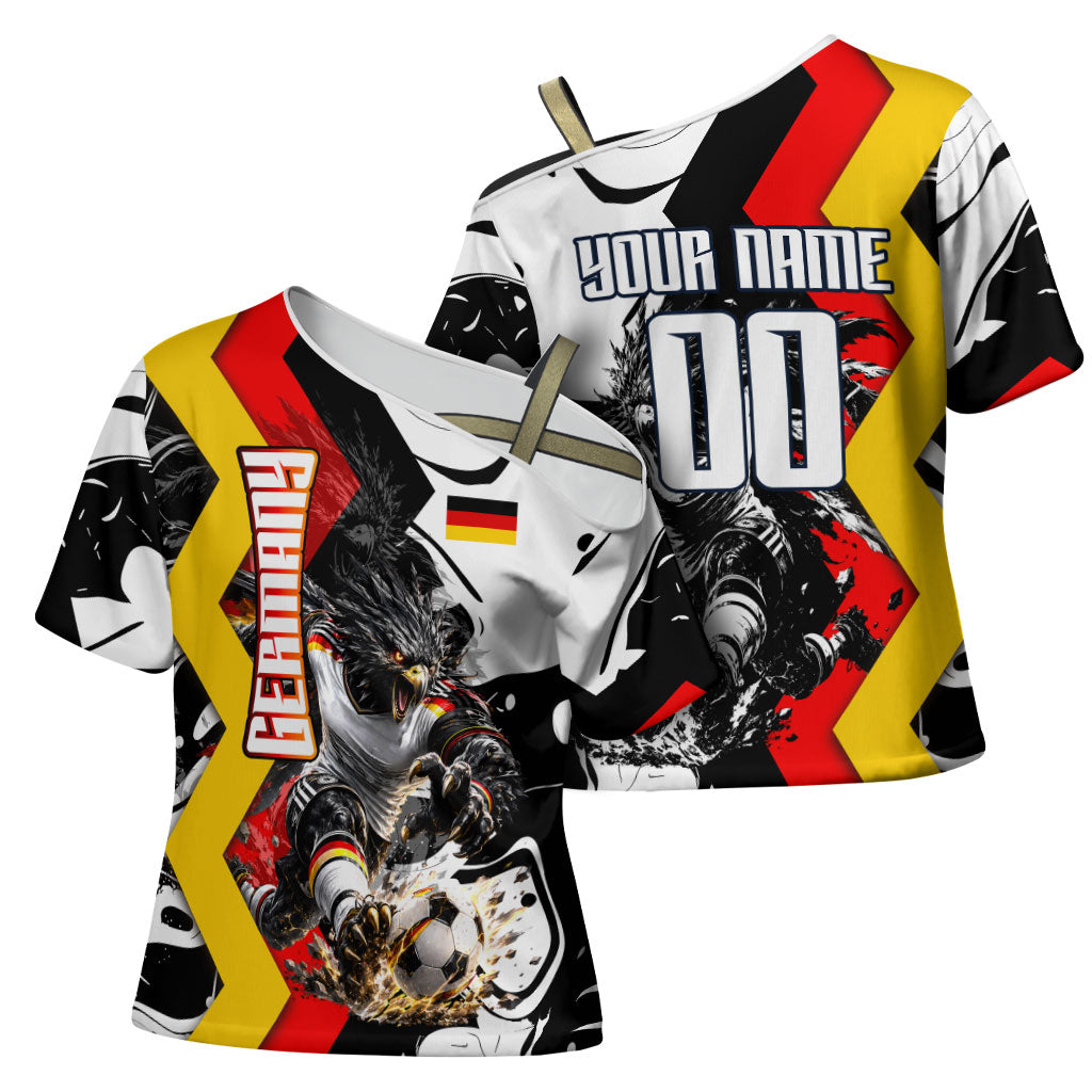Personalized Germany Football 2026 Eagle Mascot Cross Shoulder Shirt German Flag Heritage - Soccer Ball Burst