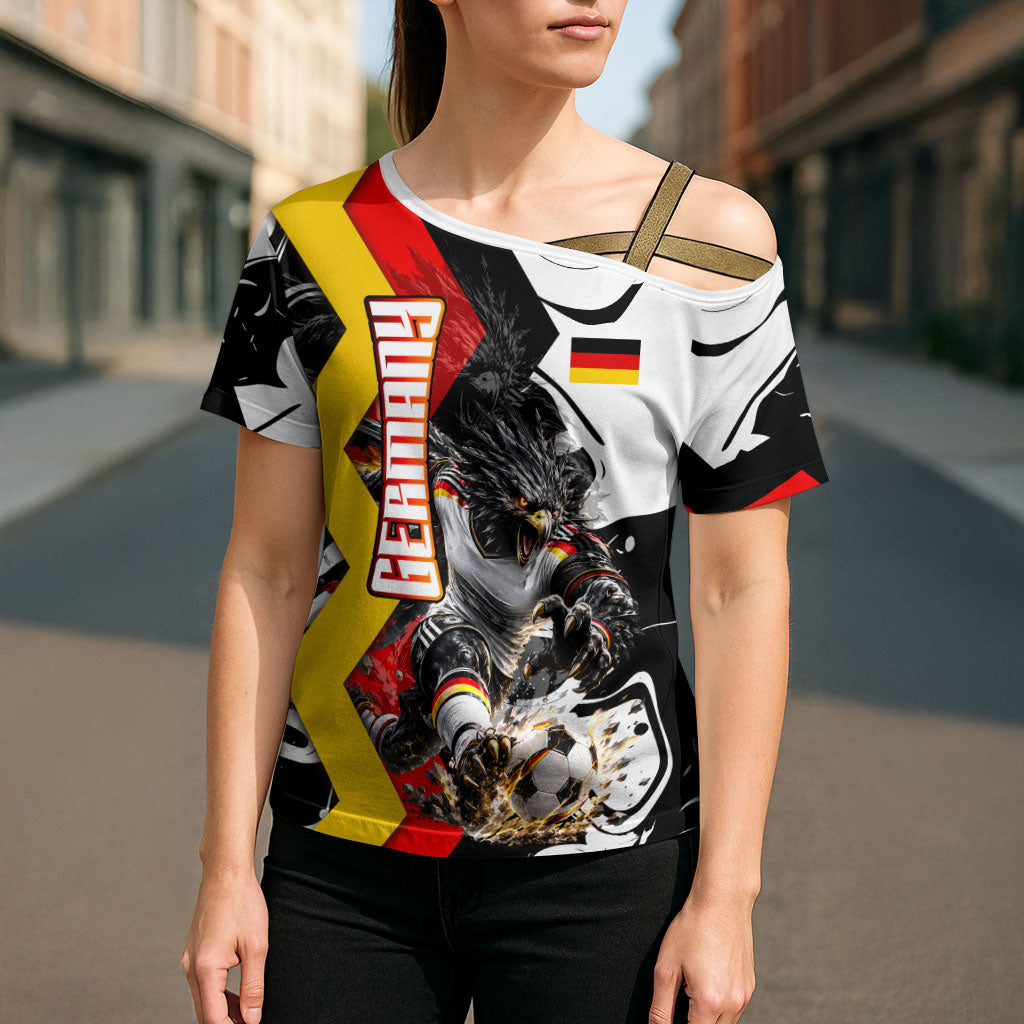 Personalized Germany Football 2026 Eagle Mascot Cross Shoulder Shirt German Flag Heritage - Soccer Ball Burst