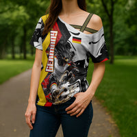 Personalized Germany Football 2026 Eagle Mascot Cross Shoulder Shirt German Flag Heritage - Soccer Ball Burst