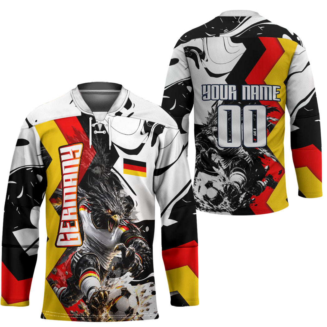 Personalized Germany Football 2026 Eagle Mascot Hockey Jersey German Flag Heritage - Soccer Ball Burst