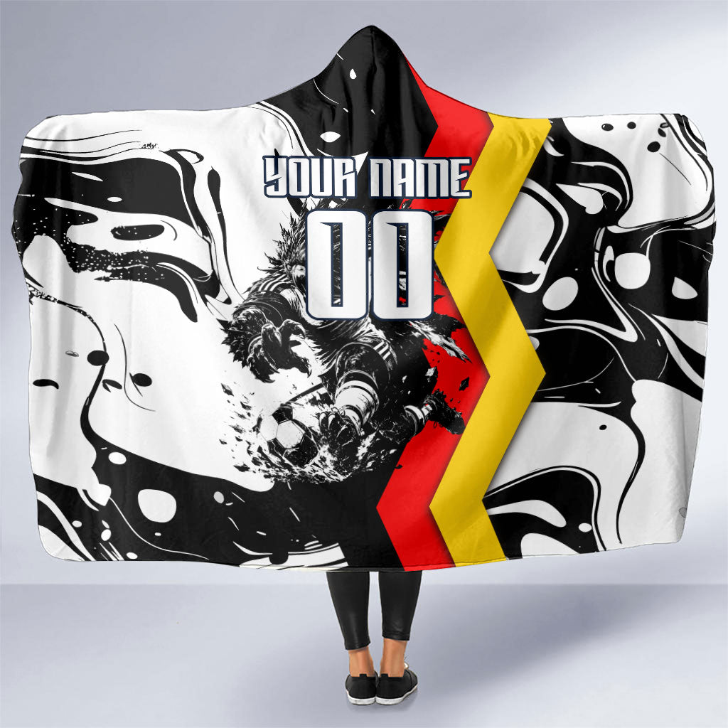 Personalized Germany Football 2026 Eagle Mascot Hooded Blanket German Flag Heritage - Soccer Ball Burst