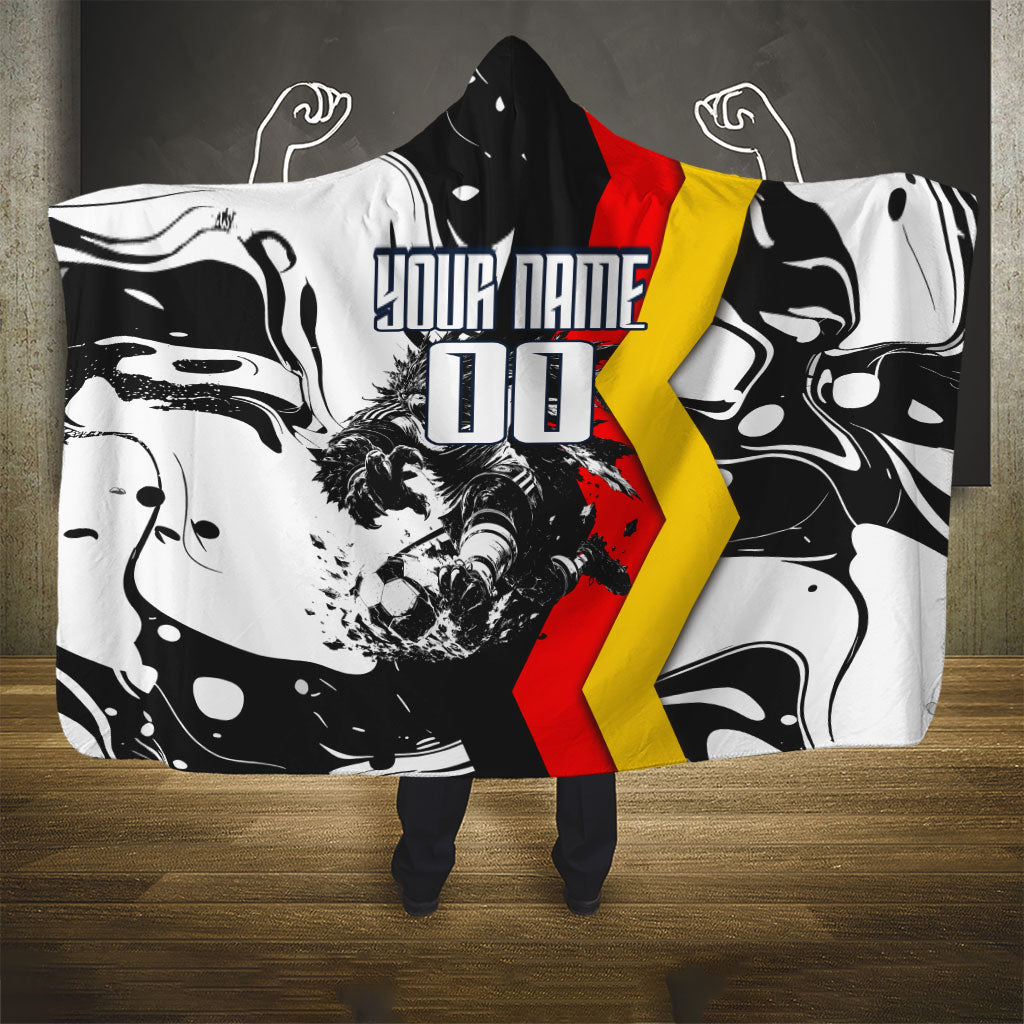Personalized Germany Football 2026 Eagle Mascot Hooded Blanket German Flag Heritage - Soccer Ball Burst