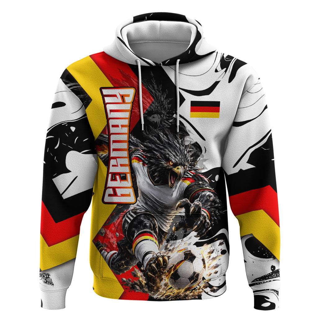Personalized Germany Football 2026 Eagle Mascot Hoodie German Flag Heritage - Soccer Ball Burst