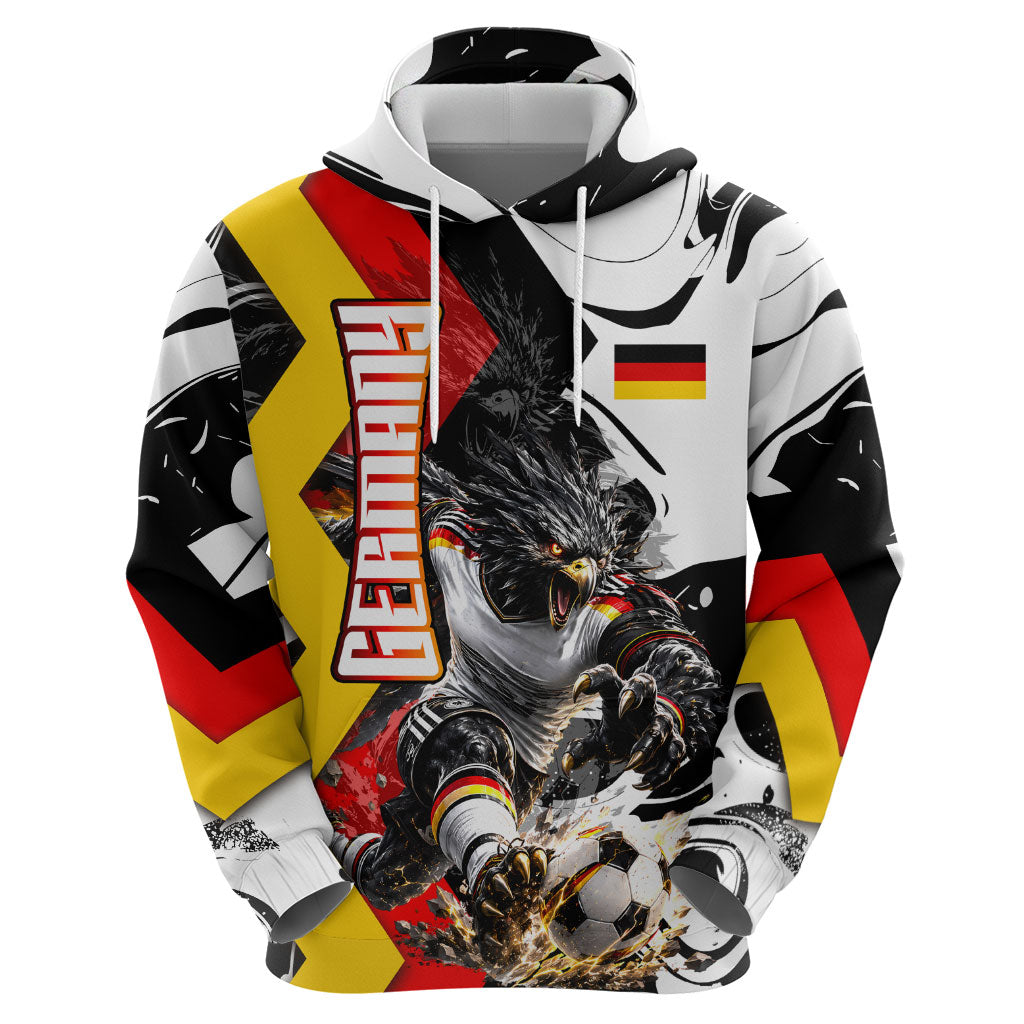 Personalized Germany Football 2026 Eagle Mascot Hoodie German Flag Heritage - Soccer Ball Burst