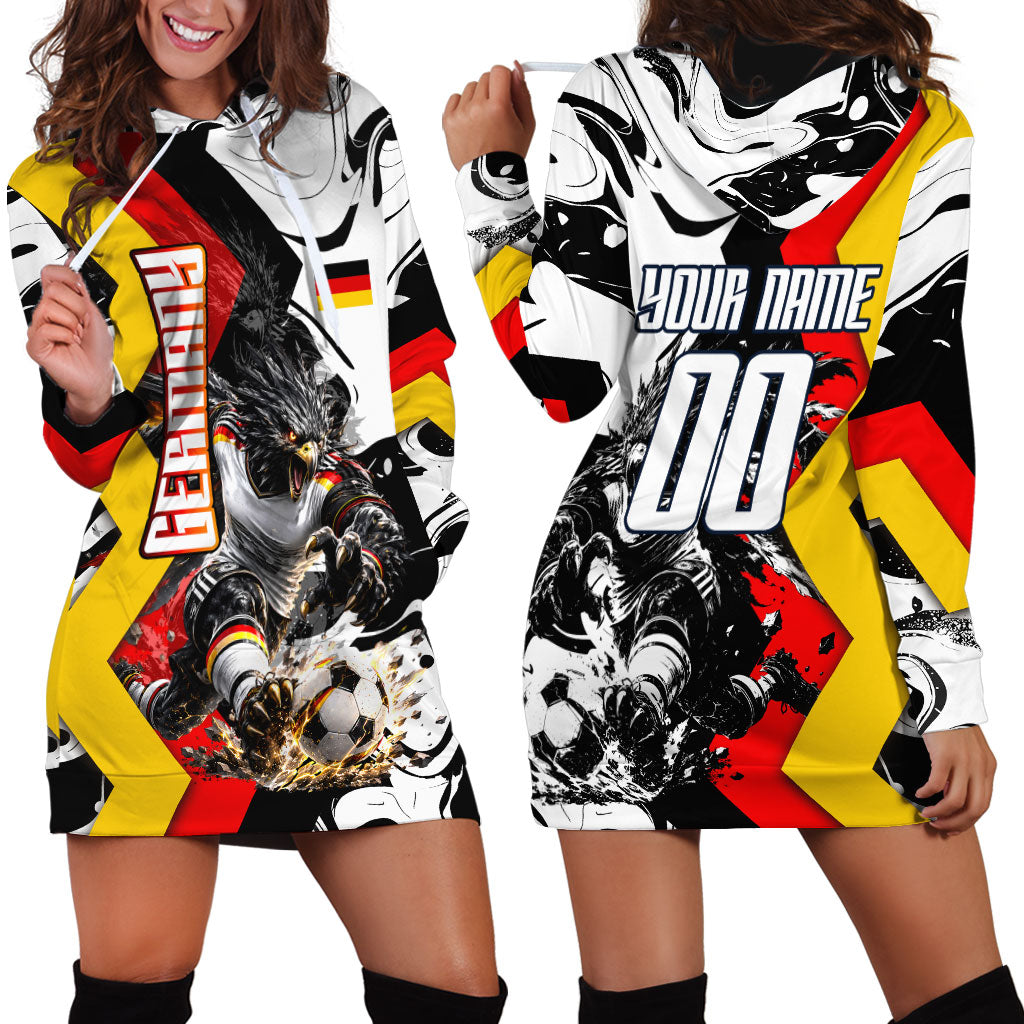 Personalized Germany Football 2026 Eagle Mascot Hoodie Dress German Flag Heritage - Soccer Ball Burst