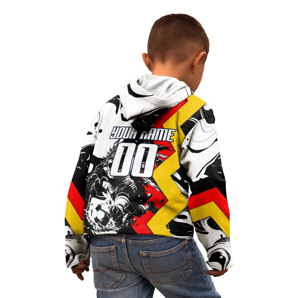Personalized Germany Football 2026 Eagle Mascot Kid Hoodie German Flag Heritage - Soccer Ball Burst