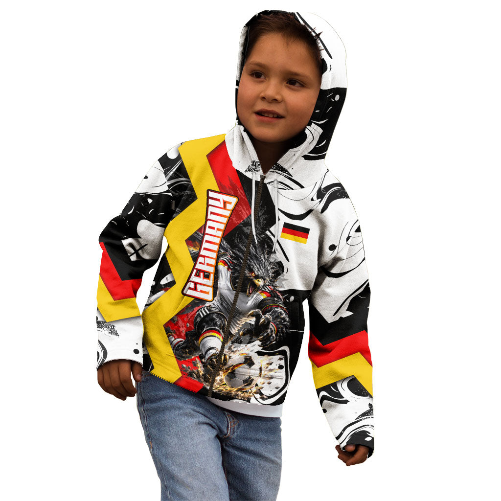 Personalized Germany Football 2026 Eagle Mascot Kid Hoodie German Flag Heritage - Soccer Ball Burst