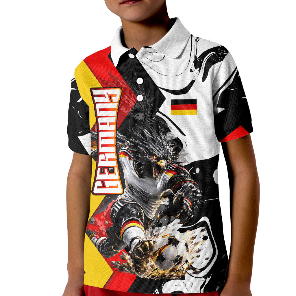 Personalized Germany Football 2026 Eagle Mascot Kid Polo Shirt German Flag Heritage - Soccer Ball Burst