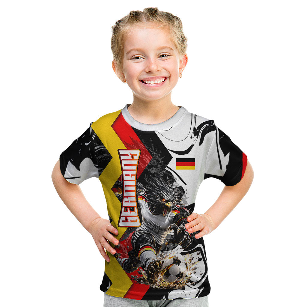 Personalized Germany Football 2026 Eagle Mascot Kid T Shirt German Flag Heritage - Soccer Ball Burst