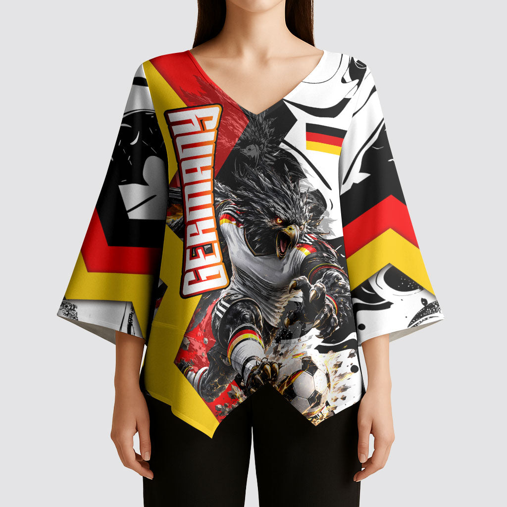 Personalized Germany Football 2026 Eagle Mascot Kimono Sleeve Blouse German Flag Heritage - Soccer Ball Burst