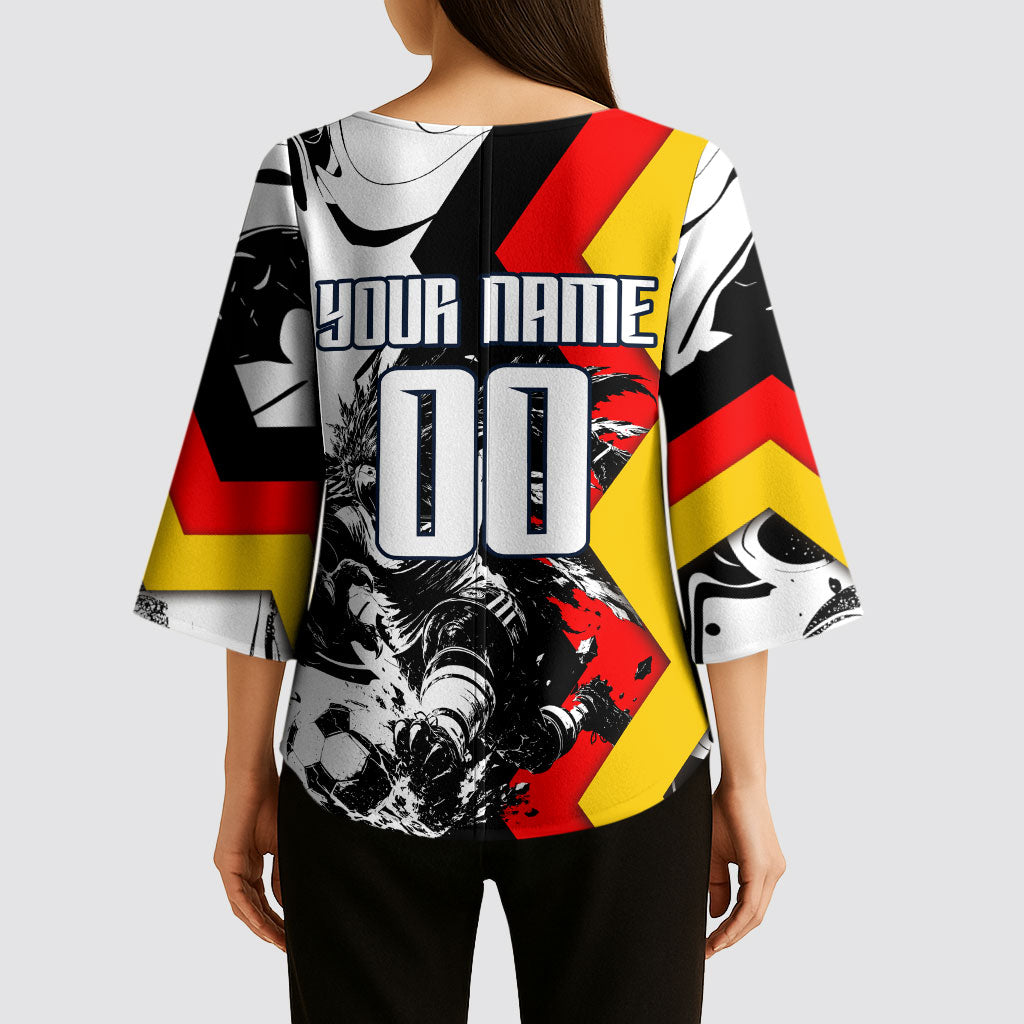 Personalized Germany Football 2026 Eagle Mascot Kimono Sleeve Blouse German Flag Heritage - Soccer Ball Burst