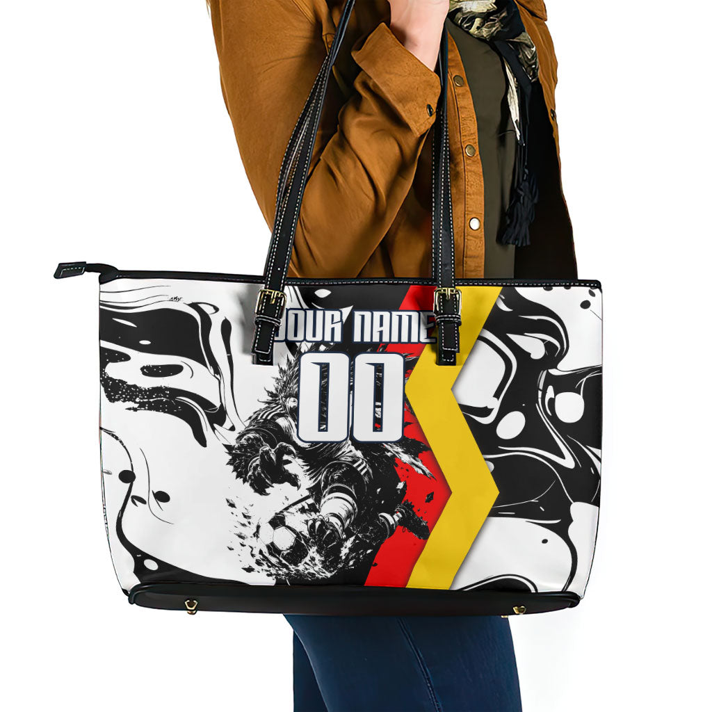 Personalized Germany Football 2026 Eagle Mascot Leather Tote Bag German Flag Heritage - Soccer Ball Burst