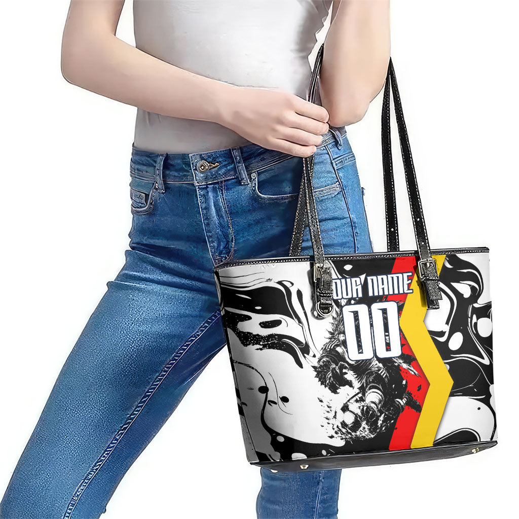 Personalized Germany Football 2026 Eagle Mascot Leather Tote Bag German Flag Heritage - Soccer Ball Burst