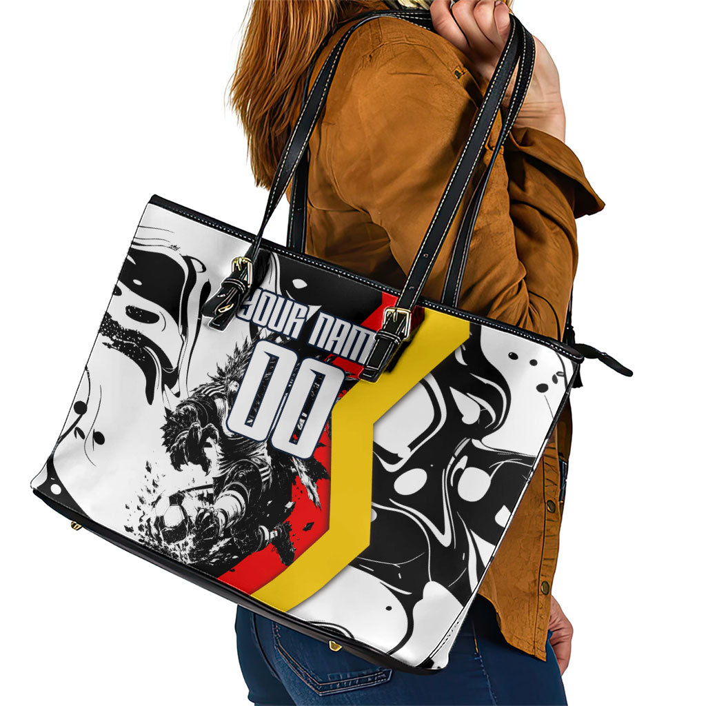 Personalized Germany Football 2026 Eagle Mascot Leather Tote Bag German Flag Heritage - Soccer Ball Burst