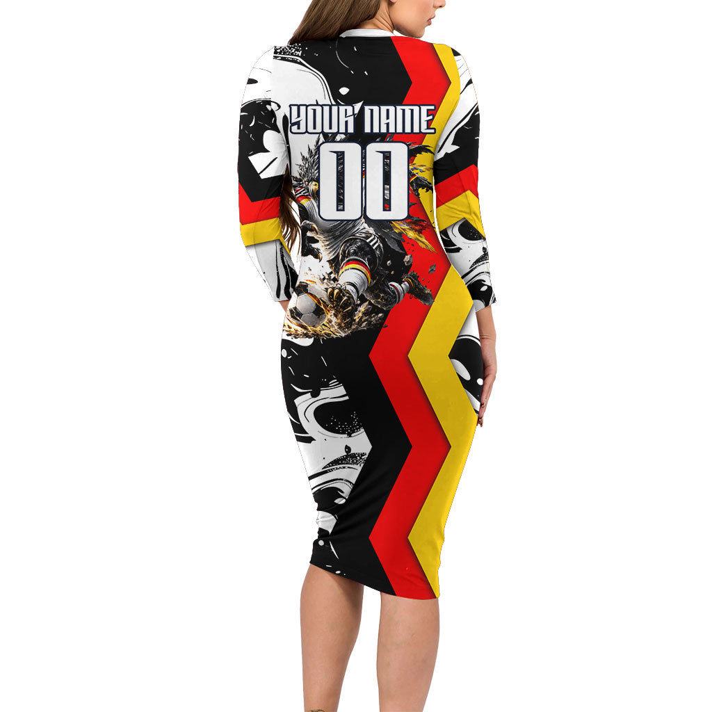 Personalized Germany Football 2026 Eagle Mascot Long Sleeve Bodycon Dress German Flag Heritage - Soccer Ball Burst