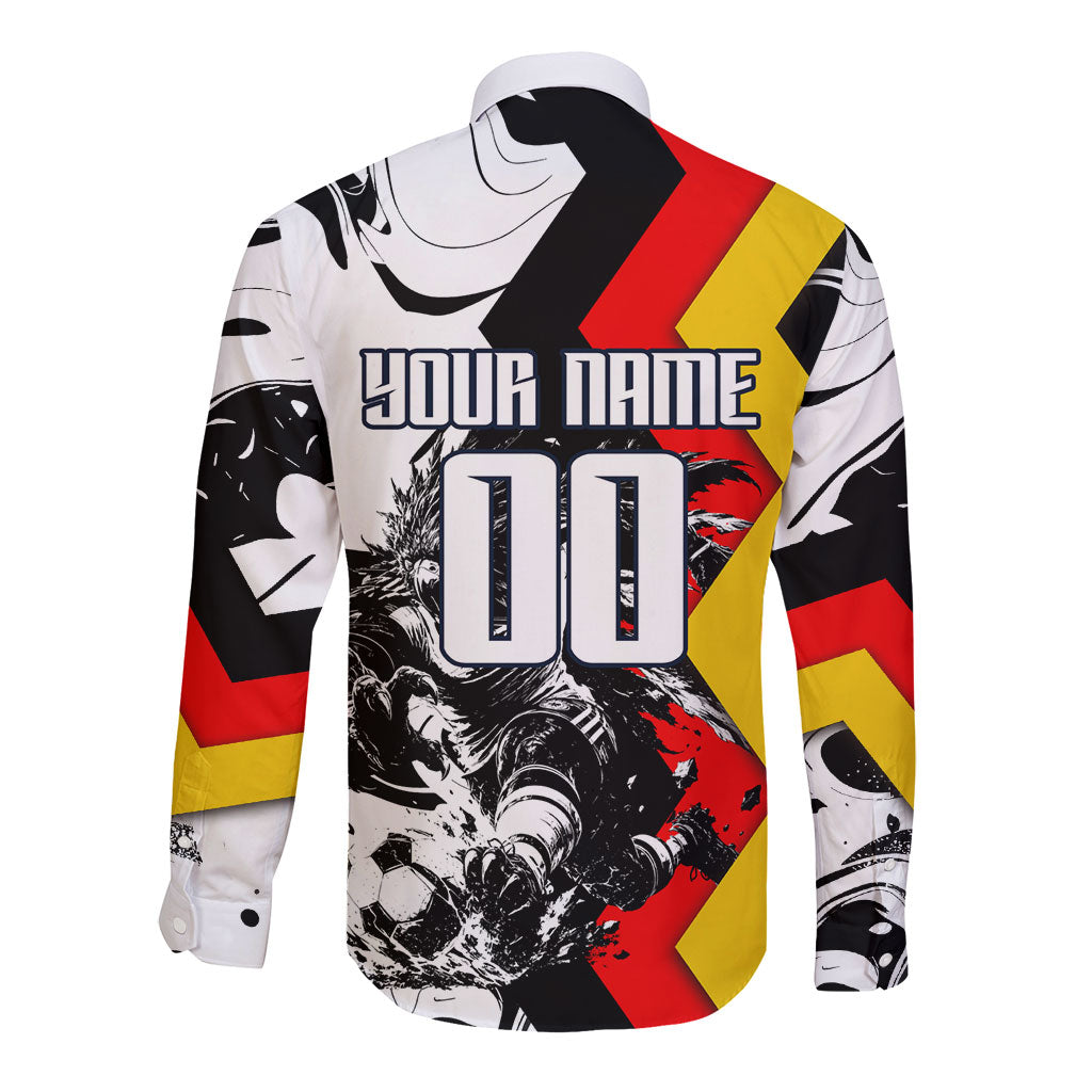 Personalized Germany Football 2026 Eagle Mascot Long Sleeve Button Shirt German Flag Heritage - Soccer Ball Burst