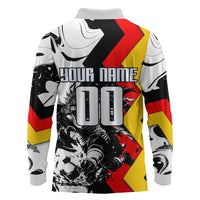 Personalized Germany Football 2026 Eagle Mascot Long Sleeve Polo Shirt German Flag Heritage - Soccer Ball Burst