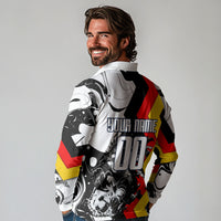 Personalized Germany Football 2026 Eagle Mascot Long Sleeve Polo Shirt German Flag Heritage - Soccer Ball Burst