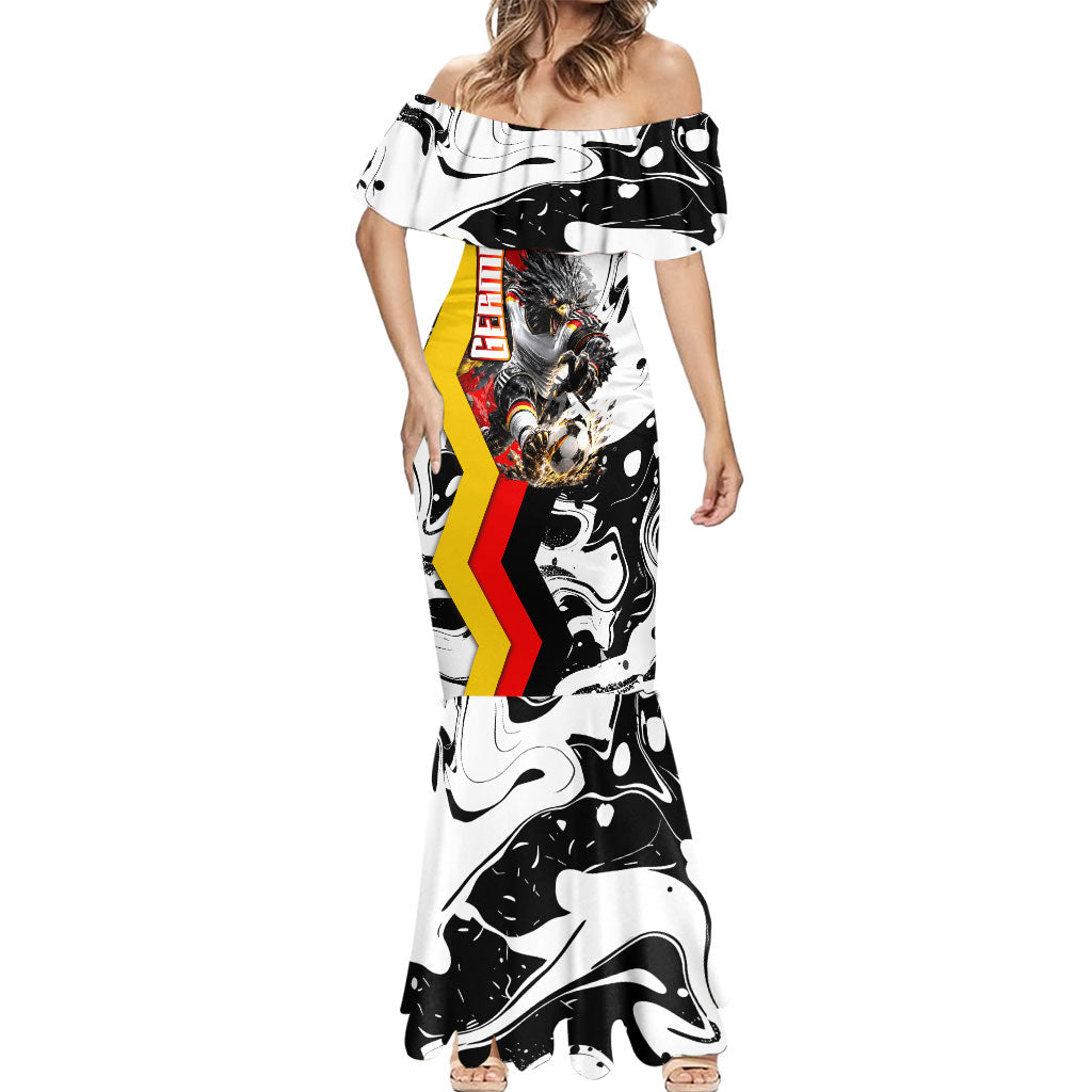 Personalized Germany Football 2026 Eagle Mascot Mermaid Dress German Flag Heritage - Soccer Ball Burst