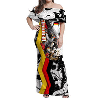Personalized Germany Football 2026 Eagle Mascot Off Shoulder Maxi Dress German Flag Heritage - Soccer Ball Burst