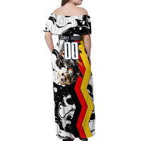 Personalized Germany Football 2026 Eagle Mascot Off Shoulder Maxi Dress German Flag Heritage - Soccer Ball Burst