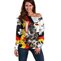 Personalized Germany Football 2026 Eagle Mascot Off Shoulder Sweater German Flag Heritage - Soccer Ball Burst