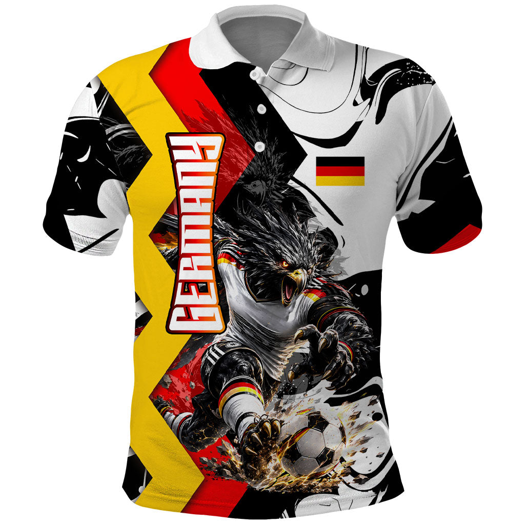 Personalized Germany Football 2026 Eagle Mascot Polo Shirt German Flag Heritage - Soccer Ball Burst