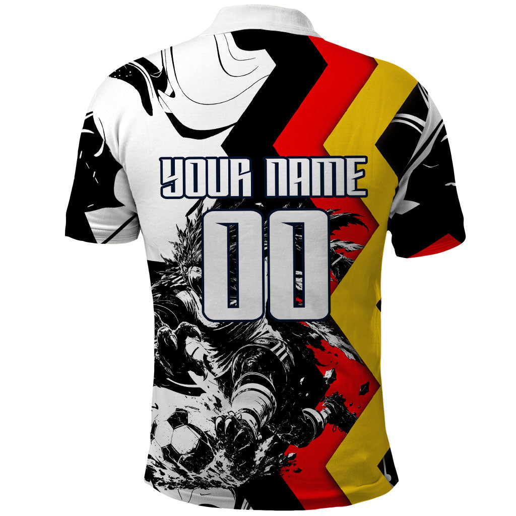 Personalized Germany Football 2026 Eagle Mascot Polo Shirt German Flag Heritage - Soccer Ball Burst