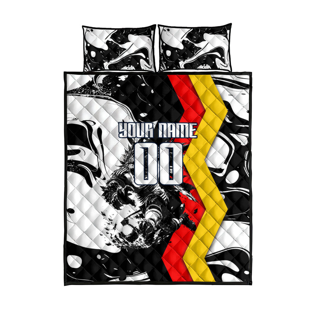 Personalized Germany Football 2026 Eagle Mascot Quilt Bed Set German Flag Heritage - Soccer Ball Burst