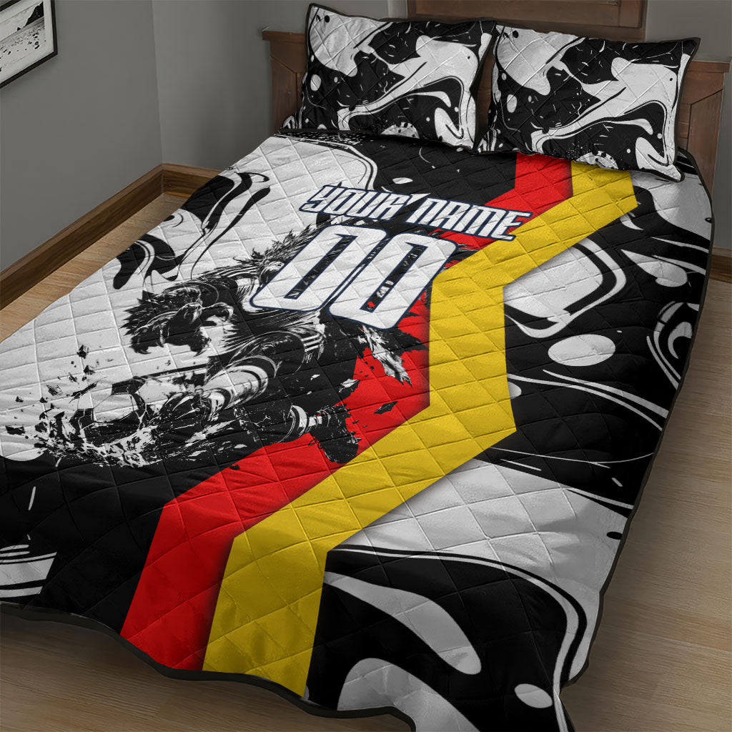 Personalized Germany Football 2026 Eagle Mascot Quilt Bed Set German Flag Heritage - Soccer Ball Burst