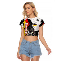 Personalized Germany Football 2026 Eagle Mascot Raglan Cropped T Shirt German Flag Heritage - Soccer Ball Burst