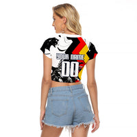 Personalized Germany Football 2026 Eagle Mascot Raglan Cropped T Shirt German Flag Heritage - Soccer Ball Burst