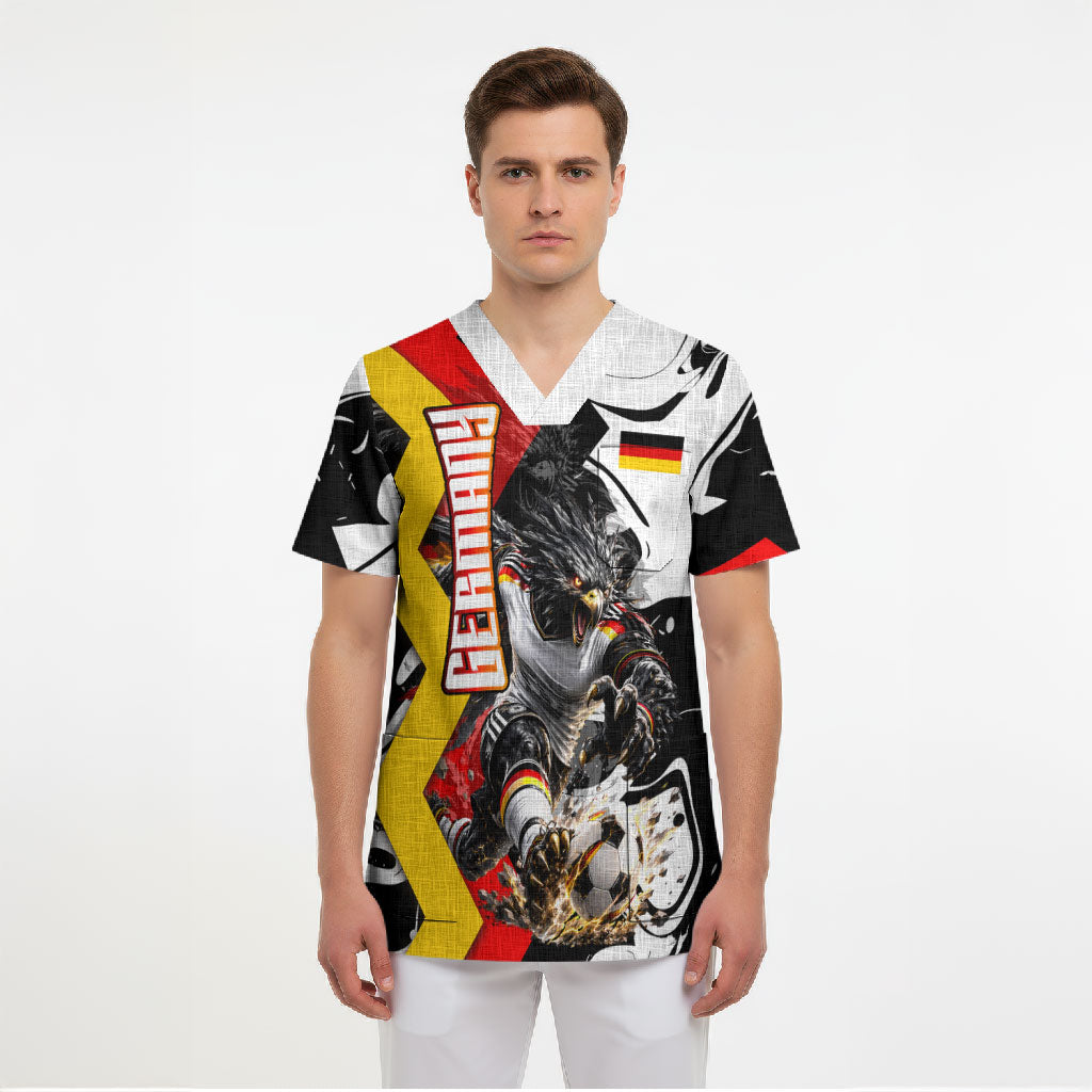 Personalized Germany Football 2026 Eagle Mascot Scrub Top German Flag Heritage - Soccer Ball Burst