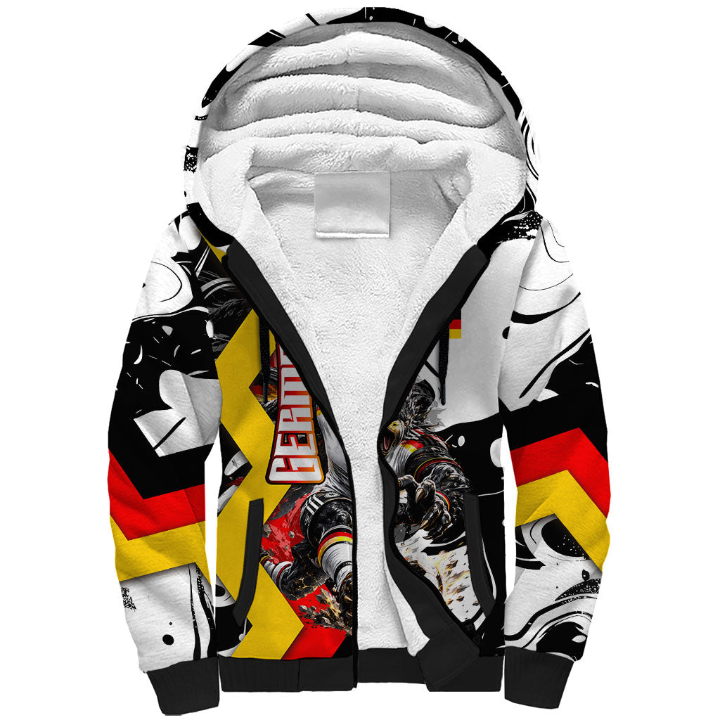 Personalized Germany Football 2026 Eagle Mascot Sherpa Hoodie German Flag Heritage - Soccer Ball Burst