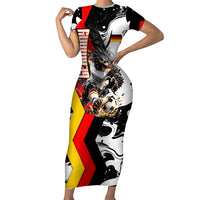 Personalized Germany Football 2026 Eagle Mascot Short Sleeve Bodycon Dress German Flag Heritage - Soccer Ball Burst