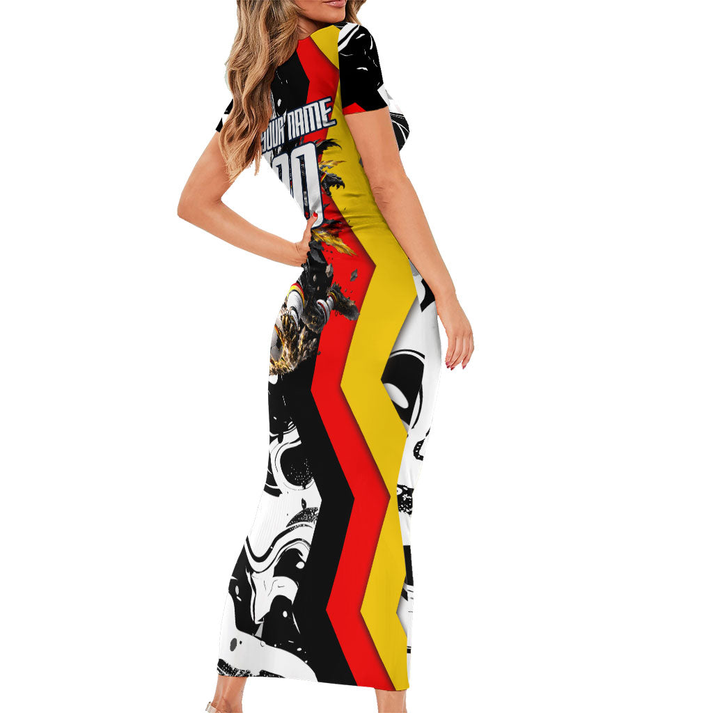 Personalized Germany Football 2026 Eagle Mascot Short Sleeve Bodycon Dress German Flag Heritage - Soccer Ball Burst
