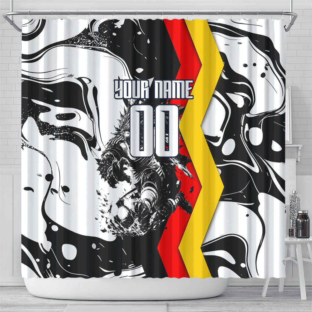 Personalized Germany Football 2026 Eagle Mascot Shower Curtain German Flag Heritage - Soccer Ball Burst